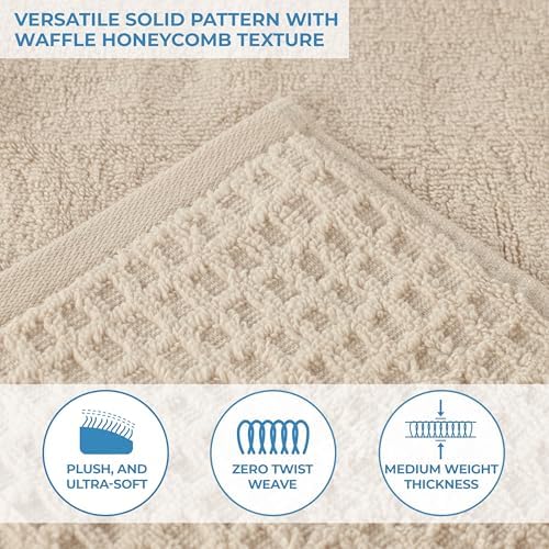 SUPERIOR Cotton 3-Piece Towel Set, Zero Twist, Waffle Border, Bathroom