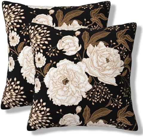 Black and Gold Flower Throw Pillow Covers Vintage Floral Botanical