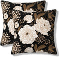 Black and Gold Flower Throw Pillow Covers Vintage Floral Botanical