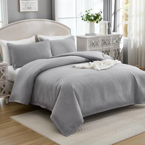Stripe Quilted Duvet Cover Set, Soft Lightweight Coverlet, 3 Pieces