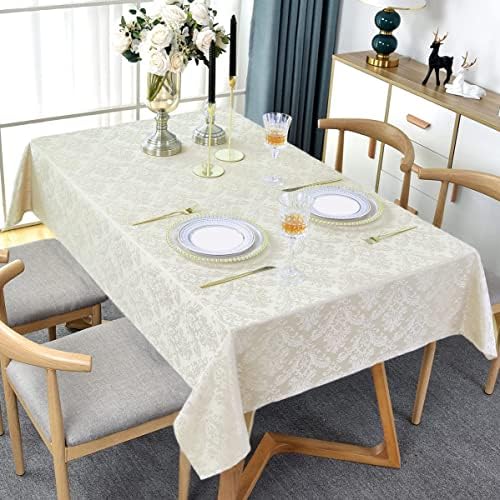 SASTYBALE Ivory Jacquard Damask Rectangle Tablecloth, 60 x 102 Inch