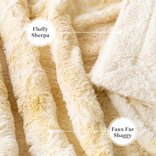 PAVILIA Tie Dye Faux Fur Sherpa Twin Blanket for Couch Bed, Cream
