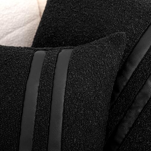 18x18 Black Boucle Throw Pillow Covers with Leather Accent, 2 PC