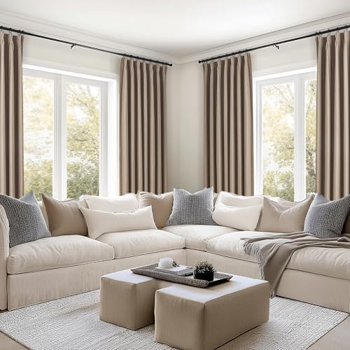 Topfinel Linen Blackout Curtains 96 Inch Long, Pinch Pleat Rustic