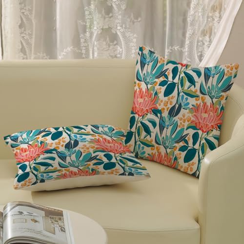 Boho Outdoor Pillow Covers 22x22 Inch 2 Pcs Aqua Teal Coral Colorful