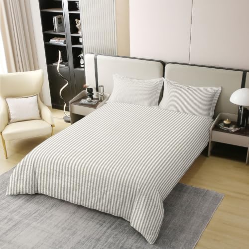 Feelyou Beige Brown Striped Duvet Cover 100% Cotton King Size