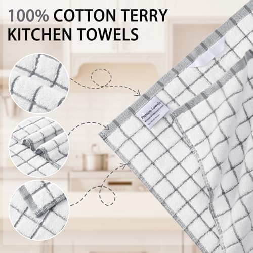 Homaxy Premium Kitchen Towels(16”x 28”, 4 Pack), Check Design, Grey