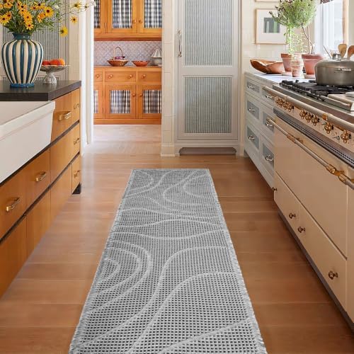 ZALL Grey Waffle Bath Mat Wavy,Super Absorbent Non Slip Bathroom Rug