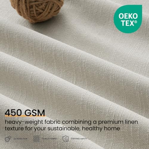 Oat Beige 84 Inch Luxury Linen Blackout Curtains for Bedroom 2 Panels