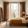 NICETOWN Pinch Pleated Linen Gold Brown Curtains 96 inches Long, Flax