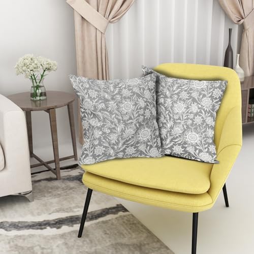 Gray Vintage Floral Pillow Covers 18x18 Inch Set of 2 Neutral Flower