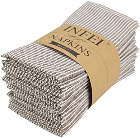 Narrow Striped Cotton Linen Blended Dinner Cloth Napkins - Set of 12