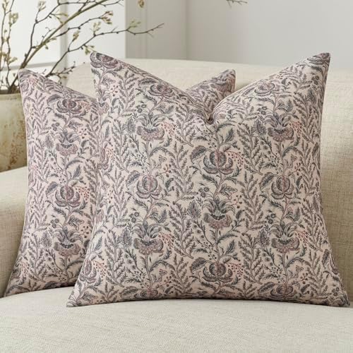 Amor Virisso Floral Pillow Covers 18x18 Set of 2 Vintage Block Print