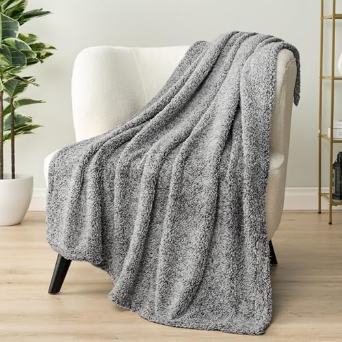PAVILIA Sherpa Throw Blanket for Couch Sofa Bed, Heather Gray 60x80