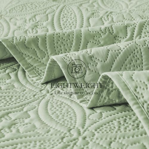 WURUIBO Full/Queen Quilt Set Sage Green, Microfiber Lightweight
