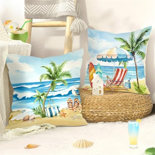 20x20 Set of 4 Seaside Palm Starfish Throw Pillow Cushion Covers