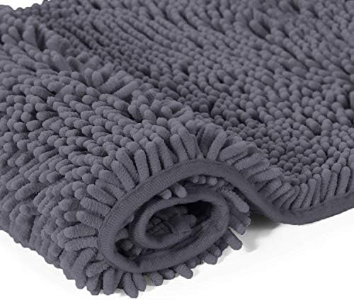 LuxUrux Contemporary Dark Grey Bath Ensemble: Plush Chenille Mat Set +