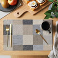 Khaki Grey Woven Placemats Set of 8, Modern Minimalist Patchwork Linen