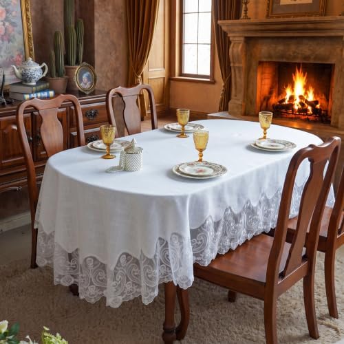 ARTABLE White Lace Oval Tablecloth Macrame Embroidered Modern