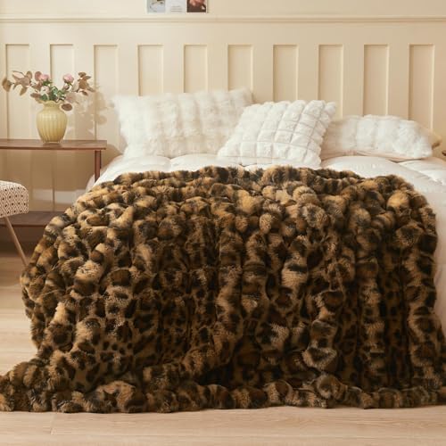 LIFEREVO Cheetah Print Fluffy Faux Rabbit Fur Throw Blanket 60x80