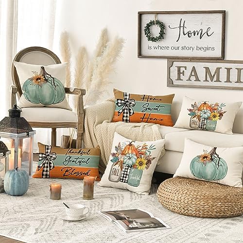 AVOIN colorlife Fall Pumpkin Home Sweet Home Throw Pillow Covers, 12 x