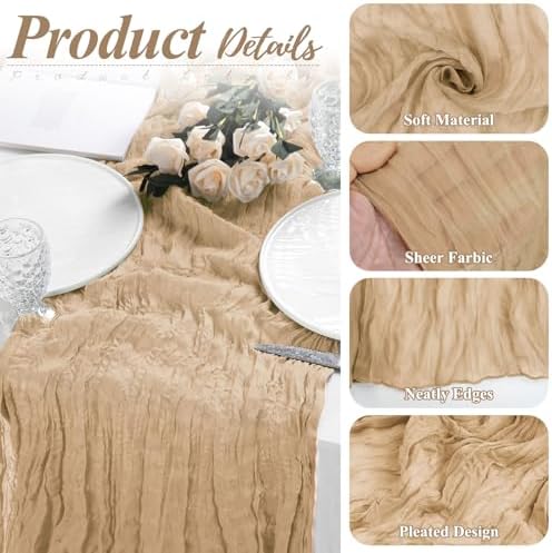 12 Pack Beige Cheesecloth Table Runner 17x108 Inch Boho Gauze Cheese