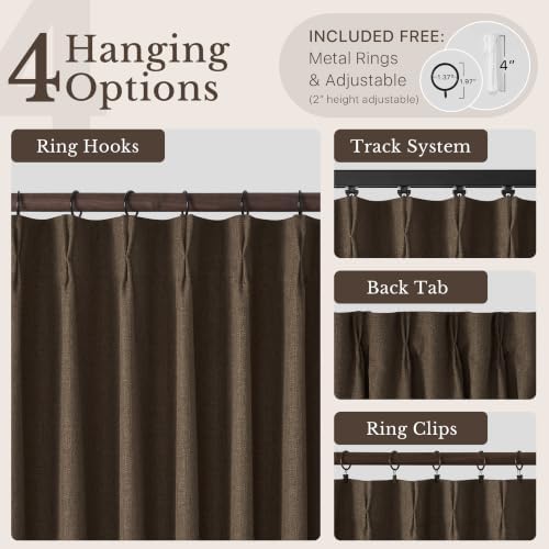 NICETOWN Coffee Brown Pinch Pleated Thick Linen Curtains, W40xL96, 2