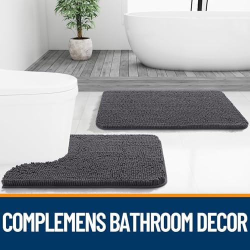OLANLY Bathroom Rugs Sets 3 Piece, 36"x24"+24"x16"+24"x20", Dark Grey