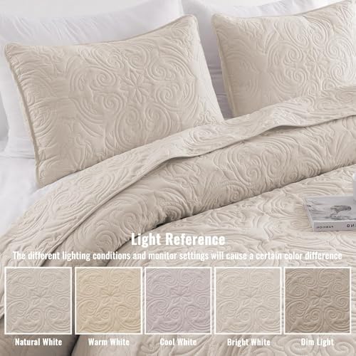 Exclusivo Mezcla 3 Piece King Size Quilt Bedding Set, Beige Cream