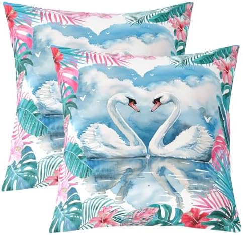 Feelyou White Swan Cushion Case Palm Leaves Throw Pillow Covers