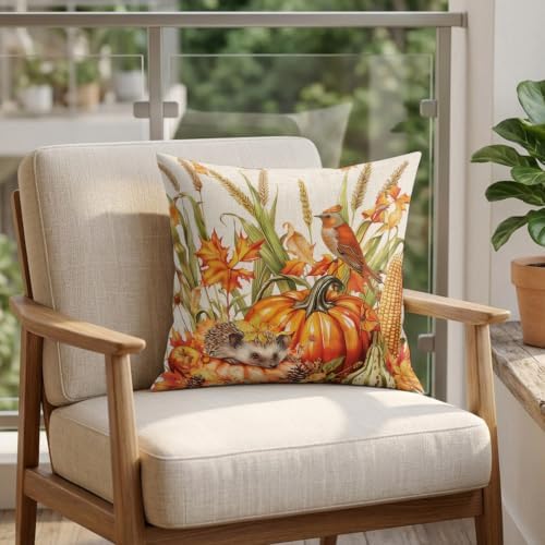 Thanksgiving Pumpkin Wheat Hedgehog Silk Satin Pillowcases Pack of 2