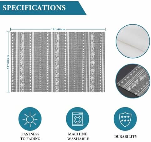 Grey Boho Placemats Set of 8, Cotton Linen Fabric Place Mats, Rthnic
