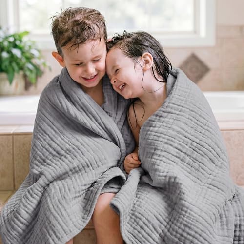 Bedsure Cooling Muslin Blanket King Size for Adults, Grey, 104"x90"