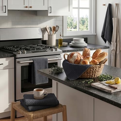 DecorRack 100% Cotton Kitchen Towels 15x25 in, Grey (Pack of 4)