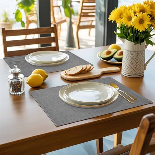Placemats Set of 8, Classic Solid Gray Washable Table Mats for Dining