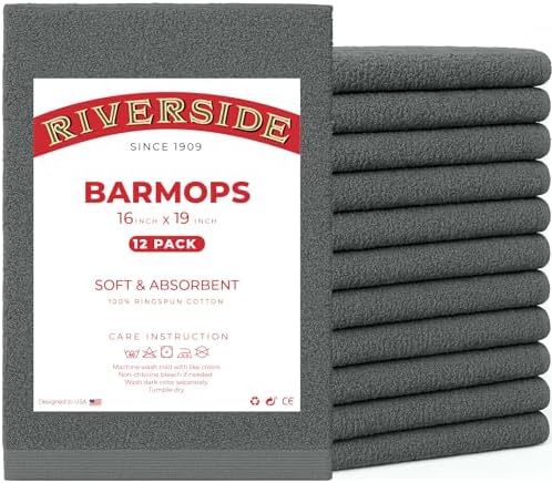 RIVERSIDE 12 Pack Kitchen Bar Mop Towels, 16x19 Inches, 100% Cotton