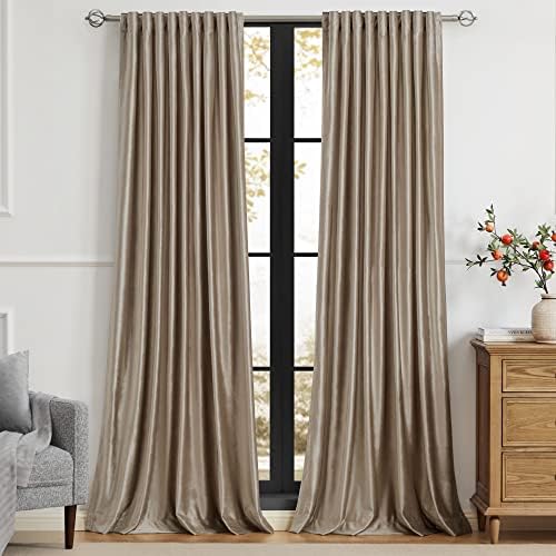 PRIMROSE Blackout Taupe Velvet Curtains 72 inch Long for Living