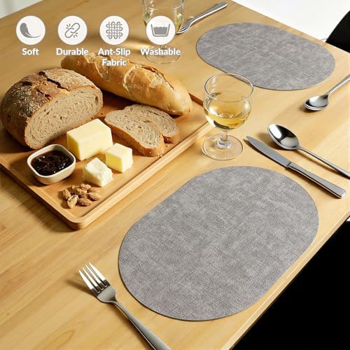 homing Heat Resistant Oval Placemats Set of 8, Light Grey