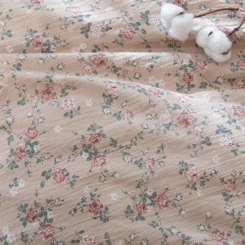 Floral Duvet Cover Queen Size - 3 Pieces Brushed Microfiber Crinkle