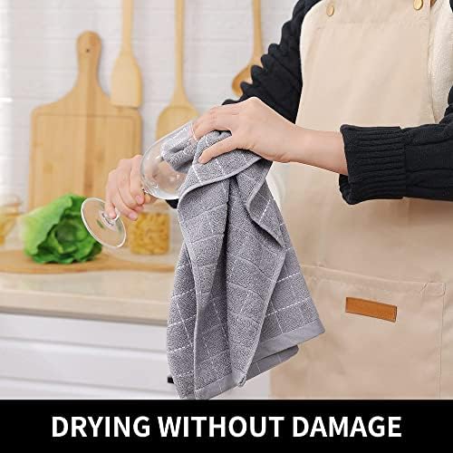 Homaxy 100% Cotton Terry Kitchen Towels, 7 Pack, Light Grey
