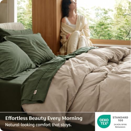Bedsure PureWoven 100% Washed Cotton Duvet Cover Only, King, Frosted