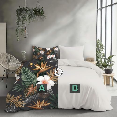 Duvet Cover Set King Grey Tropical Flowers Bedding