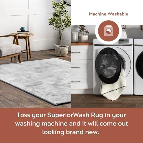 nuLOOM Loni Light Grey Solid Washable Runner Rug, 2' x 6'