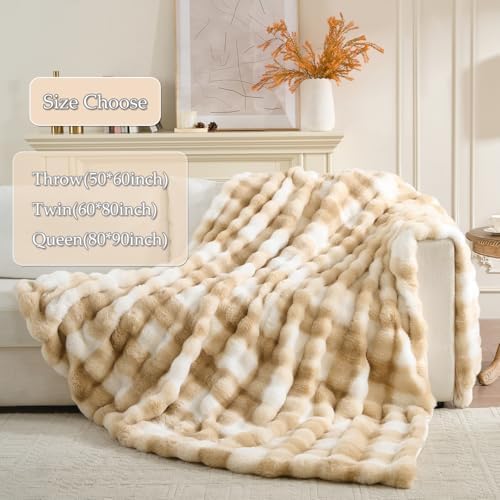 760GSM Faux Rabbit Faux Fur Throw Blanket,Super Thick Warm Bubble