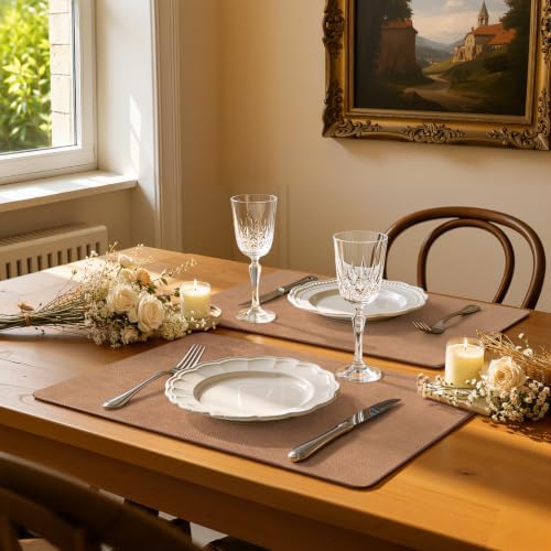 homing Faux Leather Vinyl Placemats Set of 6, Easy to Clean, Camel