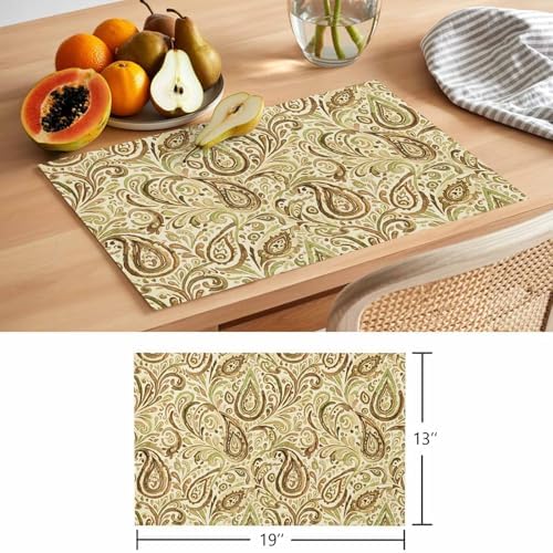 Placemats Set of 8, Beige Brown Green Woven Placemat, Linen Place Mats