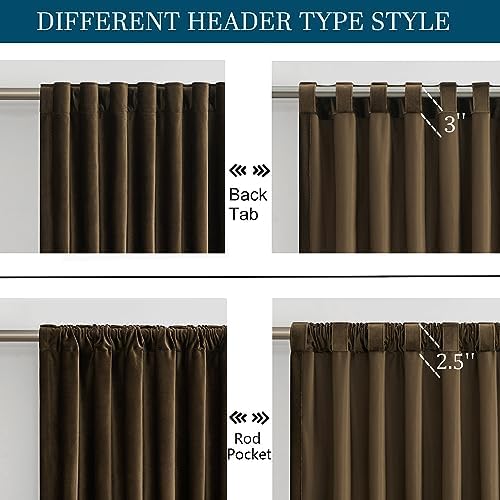 PRIMROSE Brown Velvet Curtains 72 inch Long for Living Room,Set of 2