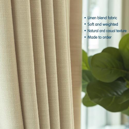 LETAU Long Linen Sand Beige Curtains 108 inches, Pinch Pleated Lined