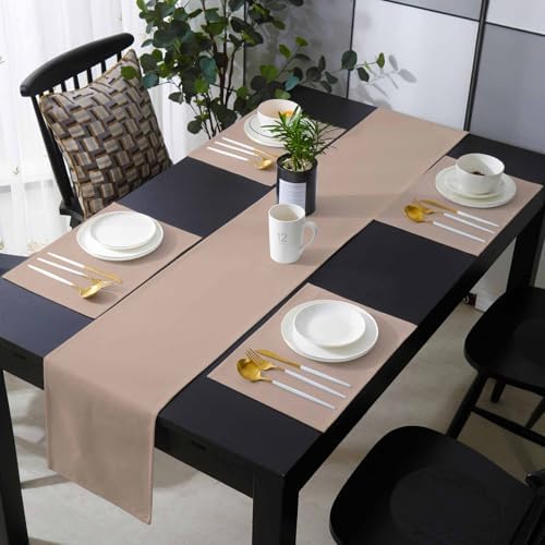 Warm Beige Table Runner and Placemats for Dining Tables, Burlap Coffee