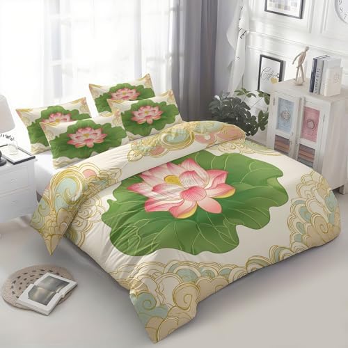 Queen Duvet Cover Set - Traditional Floral Patterns Auspicious Cloud